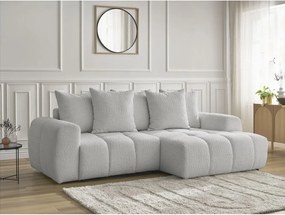 Colțar gri deschis extensibil/cu spațiu de depozitare cu tapițerie din țesătură bouclé (cu colț pe partea dreaptă/cu șezlong) Roxelane – Bobochic Paris