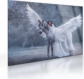 Tablou pe sticlă - Fata și unicorn (70x50 cm)
