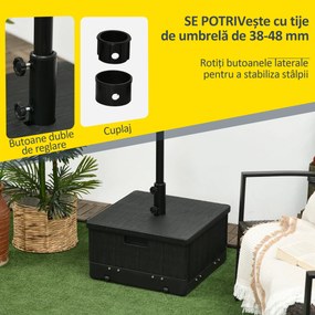 Outsunny Bază pentru Umbrelă 3-în-1 Exterior, Măsuță de Cafea, Jardinieră cu Orificiu de Scurgere, Capacitate 80 kg, Suport Umplut cu Roți și Mânere pentru Terasă și Piscină, Negru | Aosom Romania