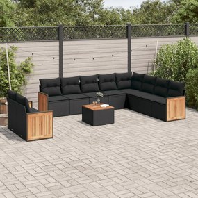 3260200 vidaXL Set canapele de grădină cu perne, 11 piese, negru, poliratan