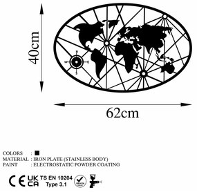 Accesoriu decorativ de perete metalic World Map 8-M v2