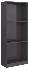 800836 vidaXL Bibliotecă cu 3 rafturi, gri extralucios, 40x24x108 cm, PAL