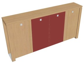 Dulap mediu pentru haine Verno+ 260 x 46 x 130 cm, uși combinate, stejar deschis / roșu