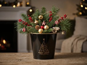 Ghiveci de Craciun SEASONS GREETINGS 30 cm, negru / auriu