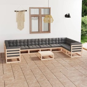3077324 vidaXL Set mobilier grădină cu perne, 11 piese, lemn masiv de pin