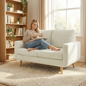 HOMCOM Canapea 2 locuri din velur reiat, canapea modernă de living 134 cm, șezut căptușit, perne cu arcuri, cremă | Aosom Romania