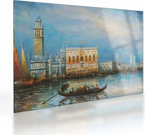 Tablou pe sticlă - Gondola care trece prin Veneția, pictură în ulei (70x50 cm)
