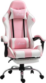Vinsetto Scaun Gaming Ergonomic Reclinabil cu Tetieră, Pernă Lombară, Înălțime Reglabilă, Roz și Alb | Aosom Romania