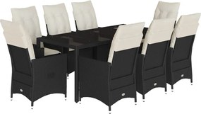 vidaXL Set mobilier de grădină cu perne, 9 piese, negru, poliratan