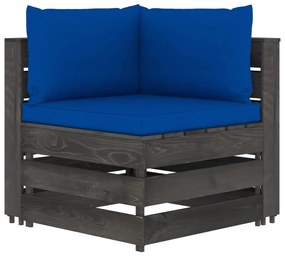 Canapea de colt modulara cu perne, gri, lemn tratat 1, albastru si gri, Canapea coltar