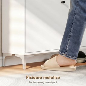 HOMCOM Dulap pentru încălțăminte Slim cu 2 sertare basculante și rafturi ajustabile, din lemn și metal, 80x24x101cm, alb | Aosom Romania