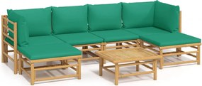 vidaXL Set mobilier de grădină cu perne verzi, 7 piese, bambus