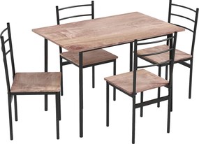 HOMCOM Set din 5 Piese cu Masă de Bucătărie Dreptunghiulară și 4 Scaune Moderne din MDF și Oțel, 110x70x75 cm , Maro | Aosom Romania