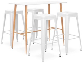 vidaXL Set mobilier de bar, 5 piese, alb