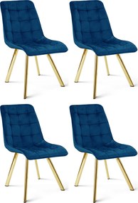 Set 4 Scaune Bucatarie/Dining Spirit Plus Catifea Albastra, Picioare Metalice, Finisaj Auriu