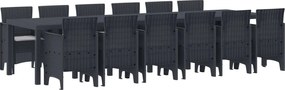 vidaXL Set de masă pentru grădină 13 pcs Antracit Ratan Polt