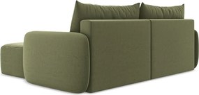Colțar verde extensibil/cu spațiu de depozitare cu tapițerie din catifea (cu colț pe partea dreaptă/cu șezlong) Kalena – Makamii