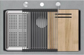Statie de lucru incastrata Quadron Unique Marc 110 gri - inox 1 cuva 75x49 cm