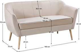 Canapea de designer cu 2 locuri, ţesătură Velvet bej/naturală, VIODA