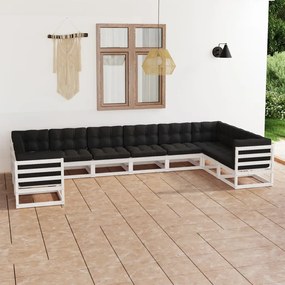 3077320 vidaXL Set mobilier grădină cu perne, 10 piese, lemn masiv de pin