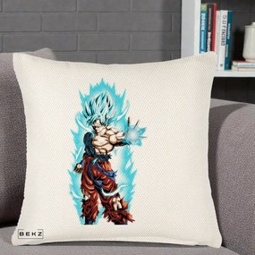 Perna Personalizata Dragon Ball Goku Ultra Instinct Blue, 40x40 cm, Crem Reliefat, Husa Detasabila, Perna Inclusa, BEKZ®