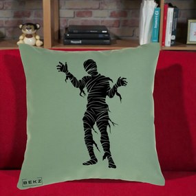 Perna Decorativa Mormii Infricosat Silueta Neagra Halloween, 40x40 cm, Verde, Husa Detasabila, Perna Inclusa, BEKZ®