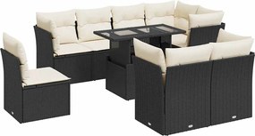 vidaXL Set mobilier de grădină cu perne, 9 piese, negru, poliratan