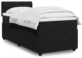 vidaXL Pat box spring cu saltea, negru, 90x200 cm, catifea