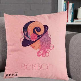 Perna Personalizata Zodie Berbec, 40x40 cm, Roz, Husa Detasabila, Perna Inclusa, BEKZ®