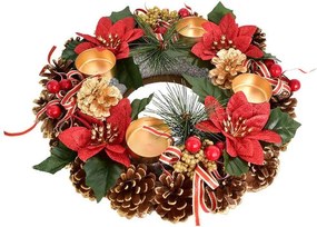 Dommio Coroniţă de Advent din conuri POINSETTIA cu fundiţe, 30 cm