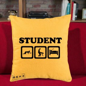 Perna Decorativa Student Life, 40x40 cm, Galben, Husa Detasabila, Perna Inclusa, BEKZ®