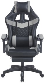 Scaun gaming, sistem iluminare bandă LED RGB, masaj în perna lombară, suport picioare, Negru/Gri