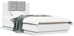 3210066 vidaXL Cadru de pat cu tăblie și lumini LED, alb, 75x190 cm