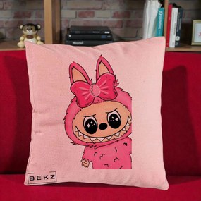 Perna Personalizata Labubu Roz cu Funda, 40x40 cm, Roz, Husa Detasabila, Perna Inclusa, BEKZ®