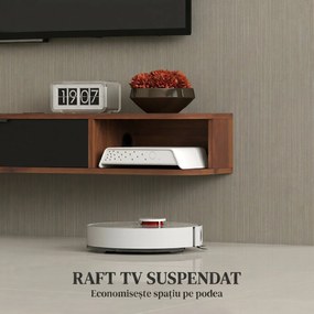HOMCOM Mobilier TV Suspendat, Suport TV Până la 50" cu Sertar Rabatabil, 2 Rafturi Deschise și Orificiu pentru Cabluri, Mobilier pentru Televizor pentru Sufragerie, Dormitor și Sală de Stat, 120x24x16 cm, Nuc | Aosom Romania