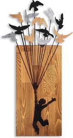 Decoratiune perete FLYING BOY 2, stejar/negru, lemn/metal, 45x86 cm