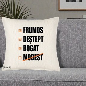 Perna Decorativa Frumos Destept Bogat, 40x40 cm, Crem Reliefat, Husa Detasabila, Perna Inclusa, BEKZ®