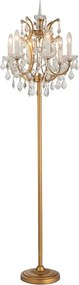Lampadar din metal, auriu, cu 6 brațe tip lumânare și cristale din sticlă, 175 x 45 cm, „Memphis”