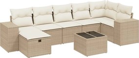 vidaXL Set canapele de grădină, 8 piese, cu perne, bej, poliratan