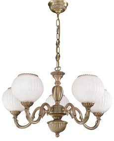 Candelabru cu 5 brate clasic design italian din alama, sticla 9250 RA-L. 9250/5