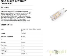 BEC LED G9 dimabil 3,5W 2700K 17468
