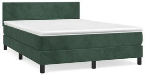 Pat box spring cu saltea, verde inchis, 140x200 cm, catifea Verde inchis, 140 x 200 cm, Design simplu