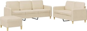 vidaXL Set de canapele cu perne, 3 piese, crem, textil