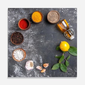 Panou Sticla Bucatarie, 100x100cm, Protectie aragaz, Antistropi, Termorezistent, Alimente, Condimente, Seasonings With Oil