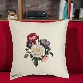 Perna Decorativa Buchet Trandafiri Bujori Botanical, 40x40 cm, Ecru, Husa Detasabila, Perna Inclusa, BEKZ®