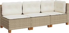 vidaXL Canapea de grădină cu perne, 3 locuri, bej, poliratan