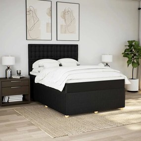 vidaXL Pat box spring cu saltea, negru, 160x200 cm, textil
