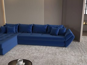 Colțar extensibil dumonde cu ladă de depozitare si sezut confortabil din spuma high-density, Loana XL Royal Albastru 335x185 cm