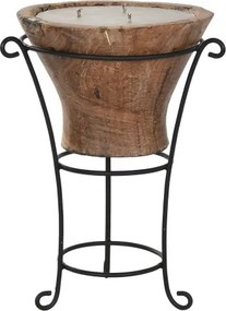 Lumânare decorativă din lemn masiv cu suport din fier forjat negru, 3 fitile, 45×45×65 cm, pentru terasă și exterior, „Chalice"