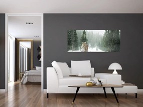 Tablou cu leopard în zăpadă (120x50 cm)